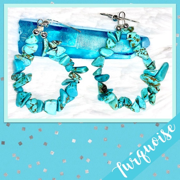 Native American Turquoise Sterling Silver Hoop Earrings NWOT (Turquoise Blue) - Picture 5 of 5